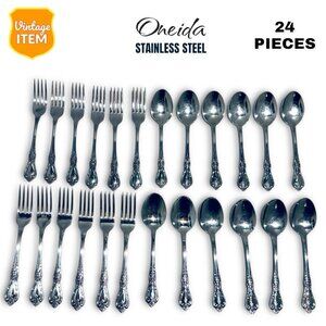 Vintage ONEIDA Distinction Deluxe Stainless Steel Flatware. 12 Spoons 12 Forks.